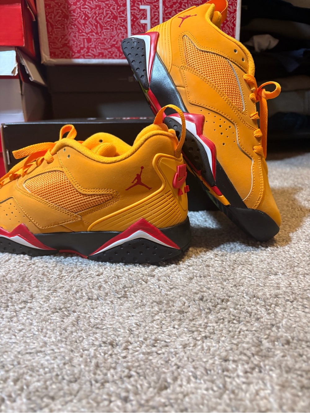Jordan men’s Low Top Sneakers in Bright Orange with Red Accents